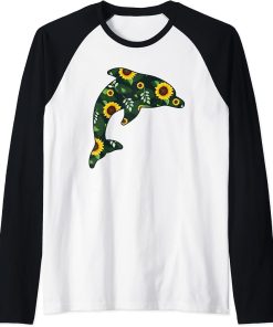 Dolphin Sunflower Girl Floral Beluga Hawaiian Women Gift Raglan Baseball Tee