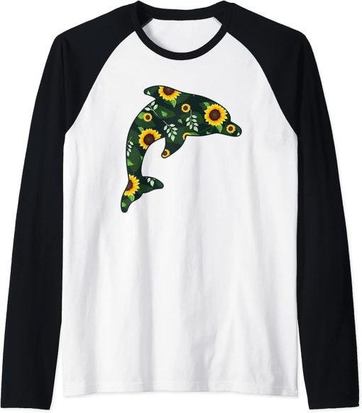 Dolphin Sunflower Girl Floral Beluga Hawaiian Women Gift Raglan Baseball Tee