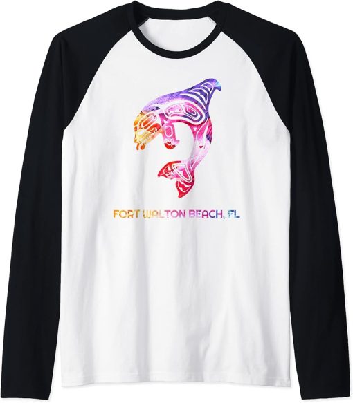 Tribal Fort Walton Beach Orca Killer Whale Native American Raglan Baseball Tee