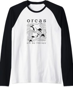 Orcas as Therapy Sea Animal Cute Whale Raglan Baseball Tee