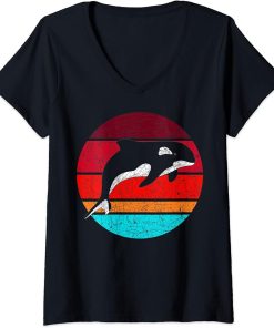 Womens Aquarium Ocean Animal Lover Aquarist Gift Whale Retro Orca V-Neck T-Shirt